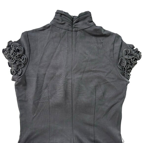 VTG Y2K Cache Contour Fitted Dress Ruffle Short Sleeve Turtleneck Knee Length 12 - Picture 10 of 16